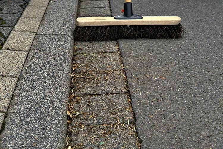 Besen fegt Samen von der Straße